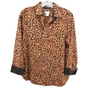 Chicos No Iron Chic Stretch Brown Black Cheetah Button Up Top Size S 0 Leopard